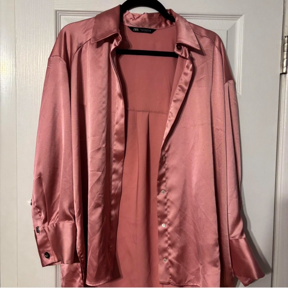 Zara Pink Satin Button-Up Shirt